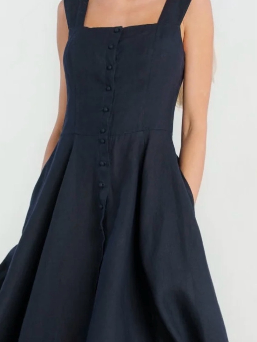 Son de Flor Navy Underhill Square-Neck Button Midi Dress